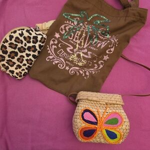 Girls Purse Lot – 3 Bags Butterfly Basket, Sequin Purse & Animal Print Crossbody